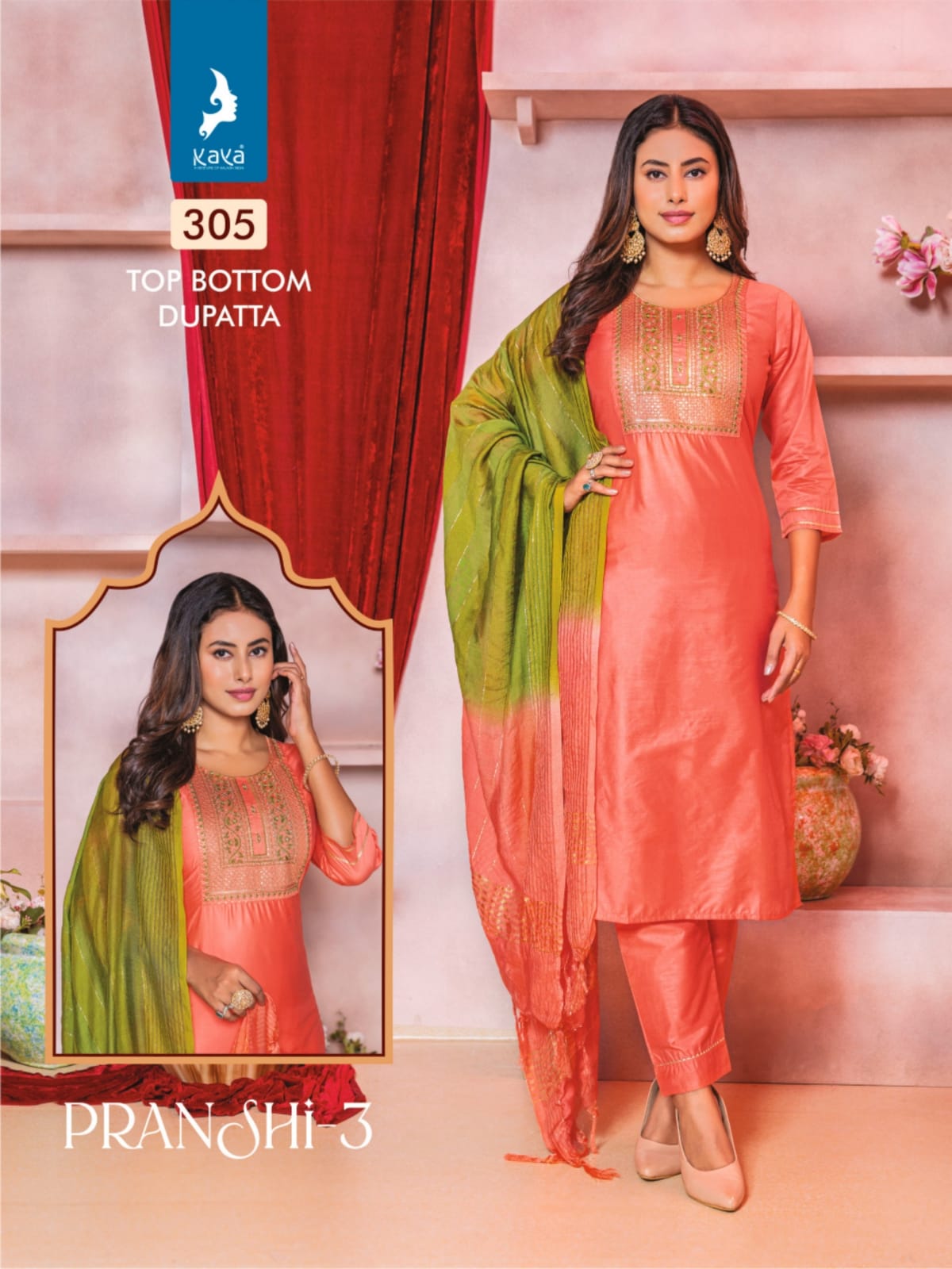 Pranshi 3 By Kaya Chanderi Silk Designer Kurti With Bottom Dupatta Wholesale Online
